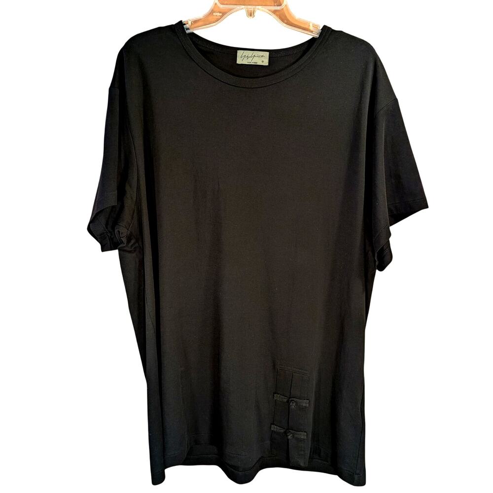 Vintage Yohji Yamamoto Pour Homme Long Black T-Shirt with Japanese Frog Closures